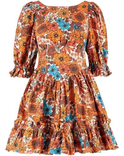 Lavaand The Amber Open Back Mini Dress In 70s Floral - Orange