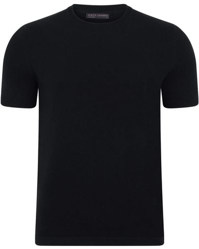 Paul James Knitwear S Midweight Julius Cotton Knitted T-shirt - Black