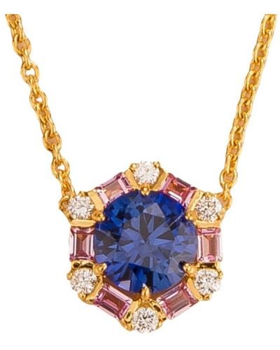 Juvetti Melba Necklace In Blue Sapphire, Pink Sapphire & Diamond