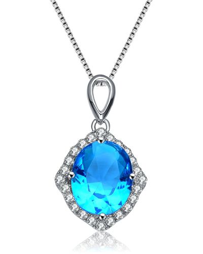 Genevive Jewelry Sterling Silver Blue Cubic Zirconia Pendant Necklace