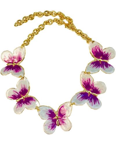 The Pink Reef Oversized Butterfly Necklace In Pearl & Purple - Pink