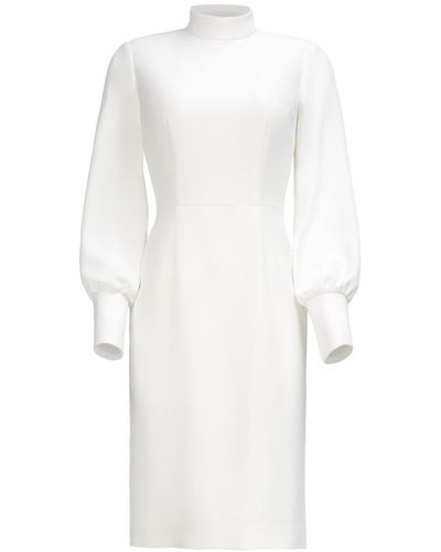 Nomi Fame Emira High Neck Long Sleeve Crepe Midi Dress - White