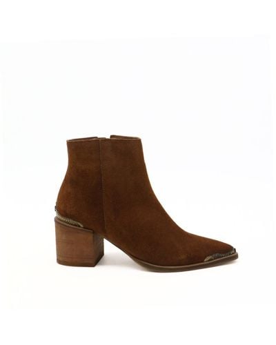 Stivali New York Burningman Western Inspired Ankle Boots In Tan Caramel Suede - Brown