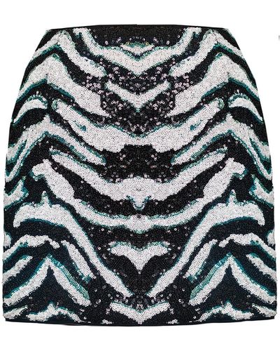 Lily Phellera Gigi Sequin Mini Skirt In Zebra Print - Black