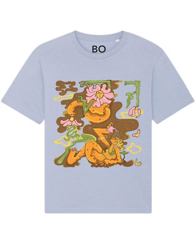 Boutique Kaotique Groovy Nature Serene Organic Cotton T-shirt. - Blue