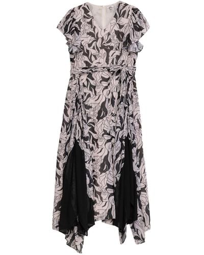 Niza Long Printed Dress With Contrasting Ruffles - Black