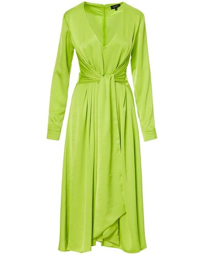BLUZAT Midi Neon Dress With Scarves And Pleats - Green