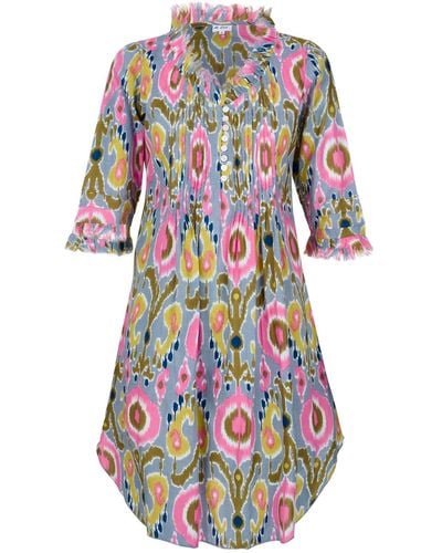 At Last Annabel Cotton Tunic In Multi Ikat - Blue