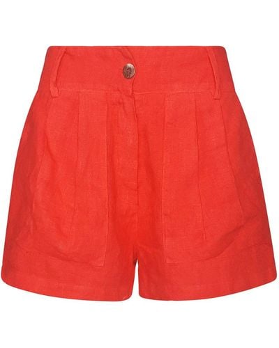 Haris Cotton High Waisted Linen Shorts With External Pockets _ Coral Reef - Red