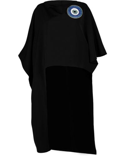 Laines London Laines Couture Asymmetric Blouse Cape With Embellished Evil Eye - Black
