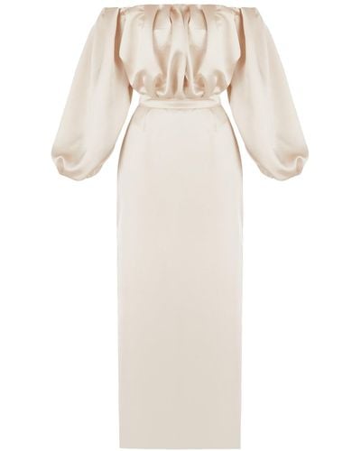 UNDRESS Neutrals Alya Champagne Beige Long Off Shoulder Midi Dress - White