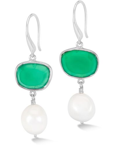 Dower & Hall Green Onyx Pebble & Pearl Drop Earrings In