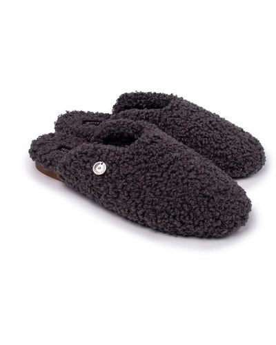 Pretty You London Carla Indoor Outdoor Mule Slippers In Charcoal - Black