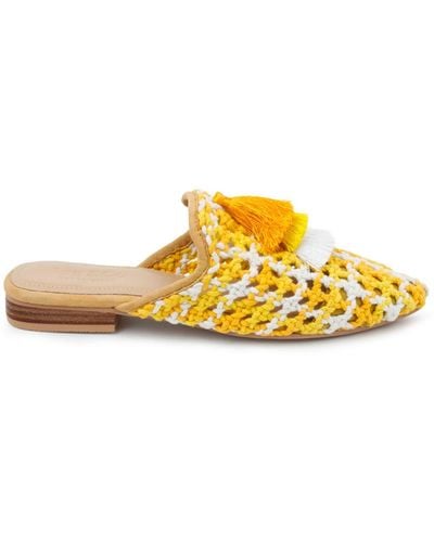 Rag & Co Mariana Yellow Woven Mules With Tassels