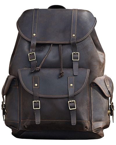 Touri Military Style Leather Backpack - Black