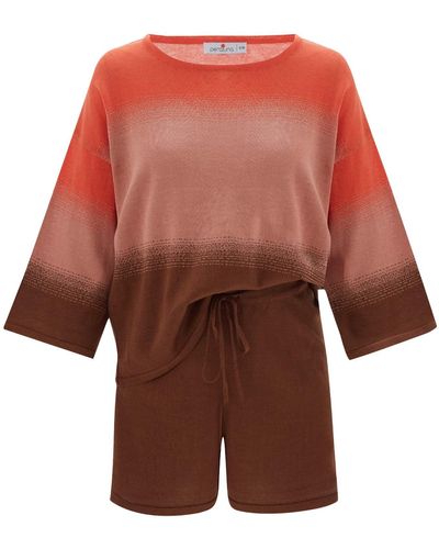 Peraluna Siri Knitted Blouse & Shorts In Nile Salmon - Red