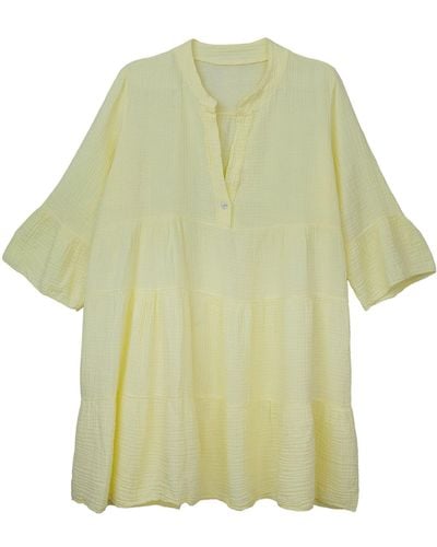 Cove Cheesecloth Tiered Yellow Dress - Green