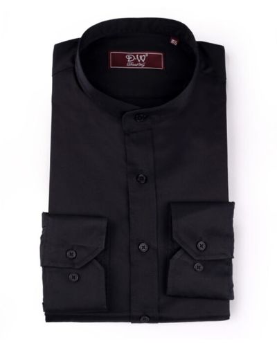 DAVID WEJ Mandarin Button Cuff Poplin Shirt - Black