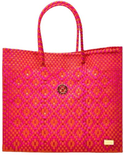 Lolas Bag Small Pink Orange Aztec Tote - Red