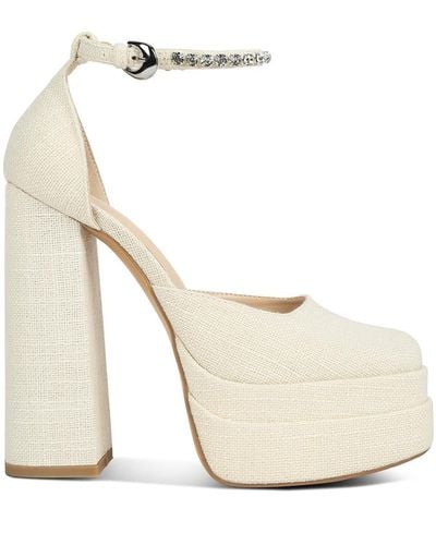Rag & Co Cosette Diamante Embellished Ankle Strap High Block Heel Sandals In Off - White
