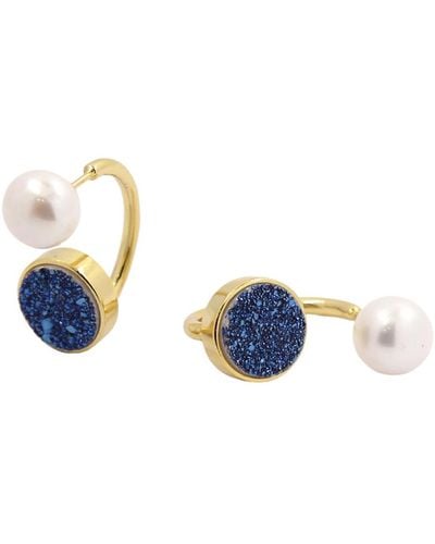 Gosia Orlowska "corey" Druzy & Pearl Sterling Silver Earrings - Blue