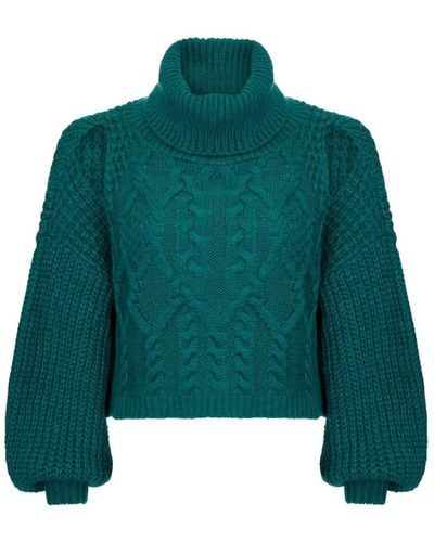 Cara & The Sky Mimi Crop Cut Out Cable Sweater - Green