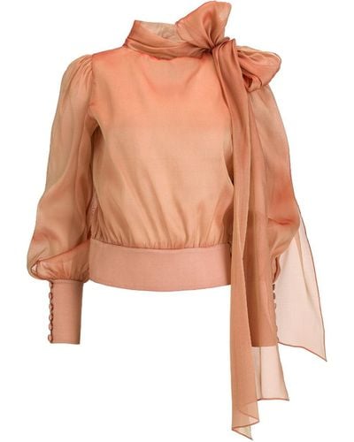 Lita Couture Flawless Orange Bow Blouse - Pink