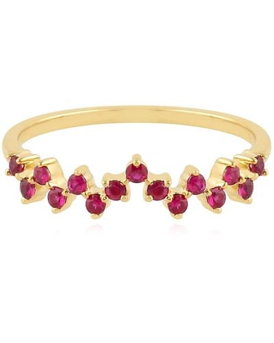 Artisan 14k Yellow Gold In Ruby Gemstone Zigzag Shape Designer Ring - Red