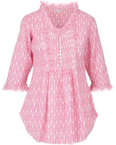 At Last Sophie Cotton Shirt In Fresh Pink & White