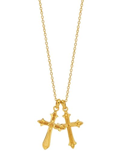 Northskull Twin Baroque Cross Necklace In - Metallic