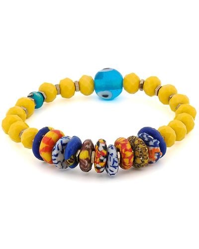 Ebru Jewelry Multicolor African Beads Blue Evil Eye Yellow Bracelet