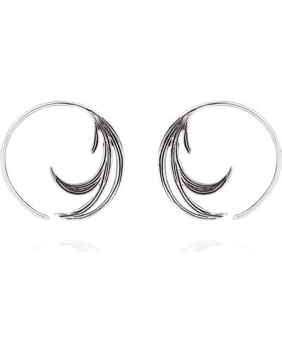 Lee Renee Duck Feather Hoop Earrings Silver - Metallic