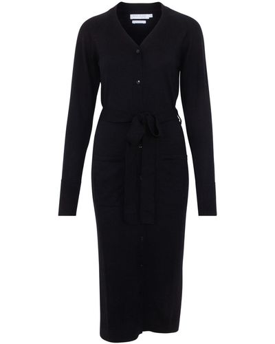 Paul James Knitwear S Pure Extrafine Merino Long Cardigan Dress - Black