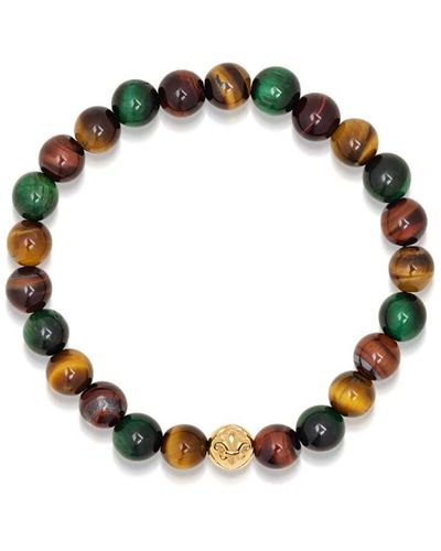 Nialaya Wristband With Colorful Tiger Eye And Gold - Multicolour