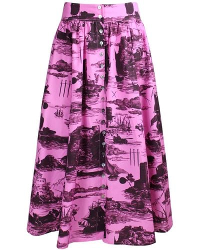 Klements Eddie Cotton Skirt Doomed Voyage Print In Sorbet & Port - Purple