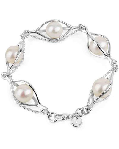 Lucy Quartermaine Couture Pearl Bracelet With Blue Swarovski Crystals - Metallic