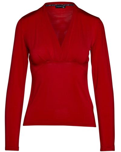 Conquista Long Sleeve Faux Wrap Top - Red