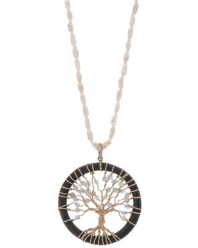 Ebru Jewelry Pearl & Solid Gold Tree Of Life Necklace - Metallic