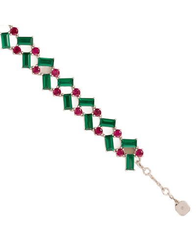 Juvetti Dante White Gold Bracelet In Emerald & Ruby - Green