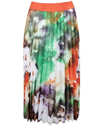Lalipop Design Floral Print Midi Pleated Skirt - Green