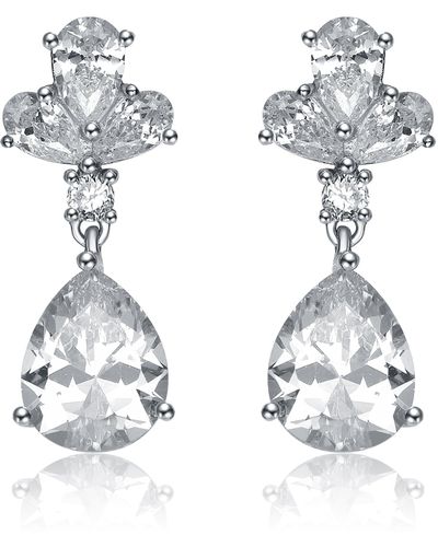Genevive Jewelry Sterling Silver Clear Cubic Zirconia Drop Earrings - Multicolour