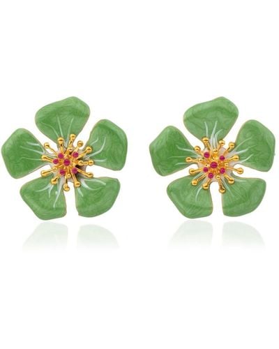 Milou Jewelry Light Primrose Flower Earrings - Green