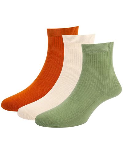 LE COLONEL Green / Neutrals / Yellow Set Of Three Lacanau Organic Cotton Socks