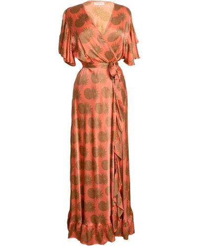 [et cetera] WOMAN Fanciful Short Sleeve Wrap Dress – Silk - Orange