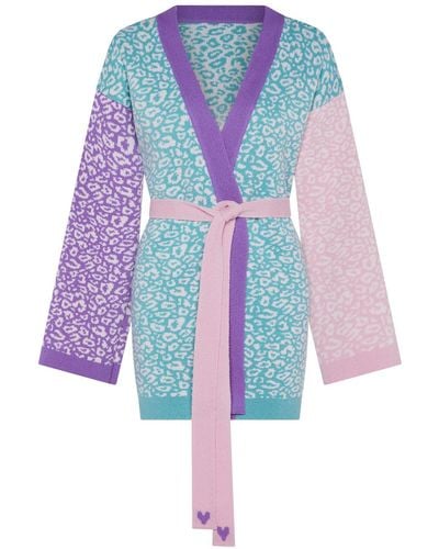 INGMARSON Leopard Knitted Wool & Cashmere Kimono Pastel - Blue