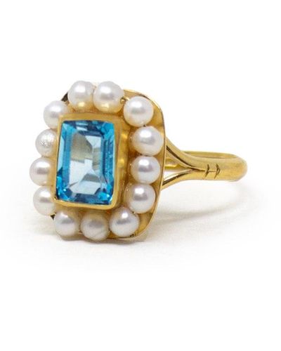 Vintouch Italy Luccichio Sky Blue Topaz And Pearl Stacking Ring - White