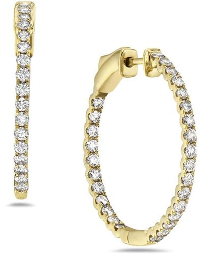 Artisan 14k Yellow Gold With Pave Diamond Handmade Hoop Earrings - Metallic