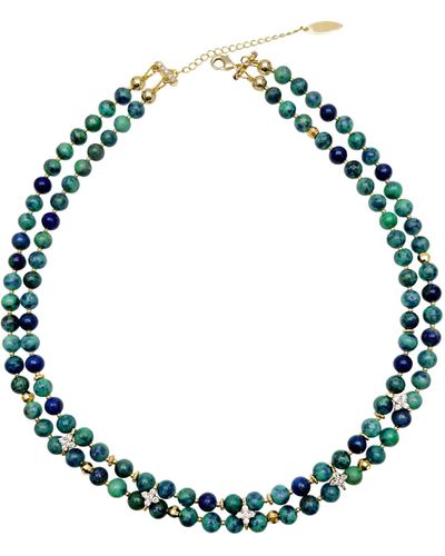 Farra Phoenix Lapis With Zircon Stone Double Layers Collar Necklace - Blue