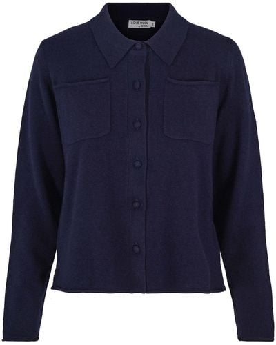 tirillm Nadine Short Cardigan With Collar And Pockets, Navy - Blue