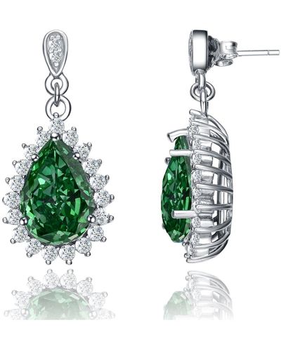 Genevive Jewelry Sterling Silver Cubic Zirconia Oval Solitaire With Halo Burst Earrings - Green